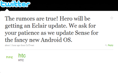 News per l'Htc Hero: Eclair Arriverà