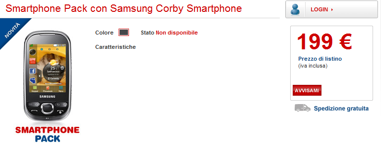 Samsung Corby Smartphone i5500 sul listino TIM