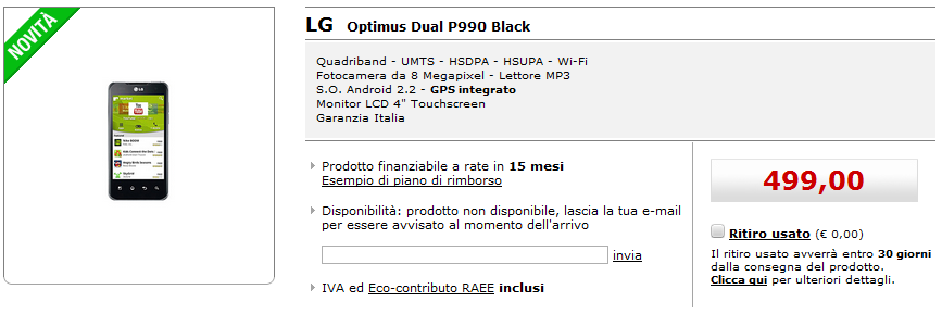 LG Optimus Dual arriva sul sito di MediaWorld