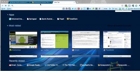 Honeycomb Chrome Theme, tema per Google Chrome ispirato ad Android 3.0 (Download)