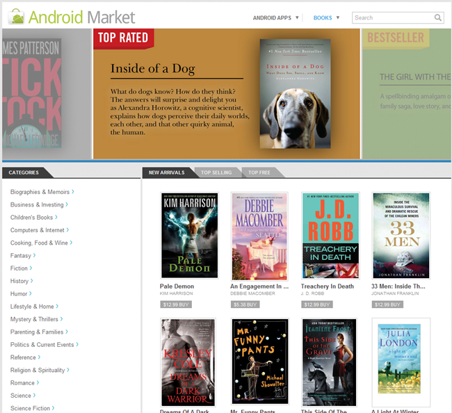 Android Market Webstore dà il benvenuto ai libri (in USA)