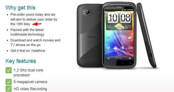 HTC Sensation in pre-ordine con Vodafone UK, consegna dal 19 Maggio