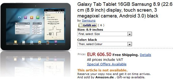 Samsung Galaxy Tab 8.9 su Amazon.de a 606 euro [AGGIORNATO]