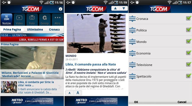 TGCOM, disponibile gratuitamente l'applicazione per Android