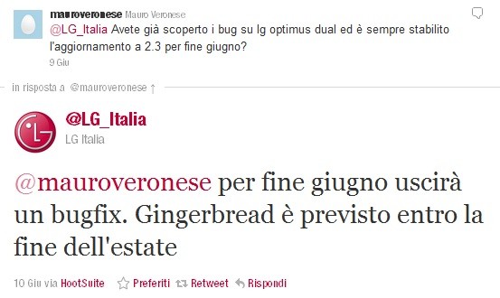 LG Italia: Gingerbread a fine estate per Optimus Dual