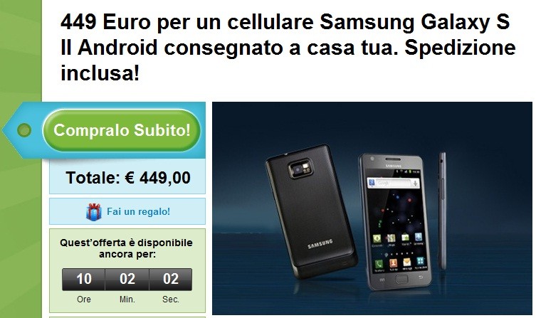 Samsung Galaxy S II a 449€ (spedizione inclusa) su Groupon