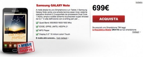 Tim : confermato prezzo del Galaxy Note