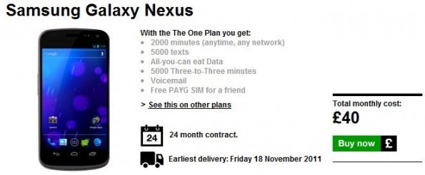 Galaxy Nexus : 3 UK svela la disponibilità...