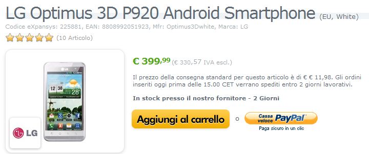 LG Optimus 3D in offerta a 399€ anche in versione WHITE!