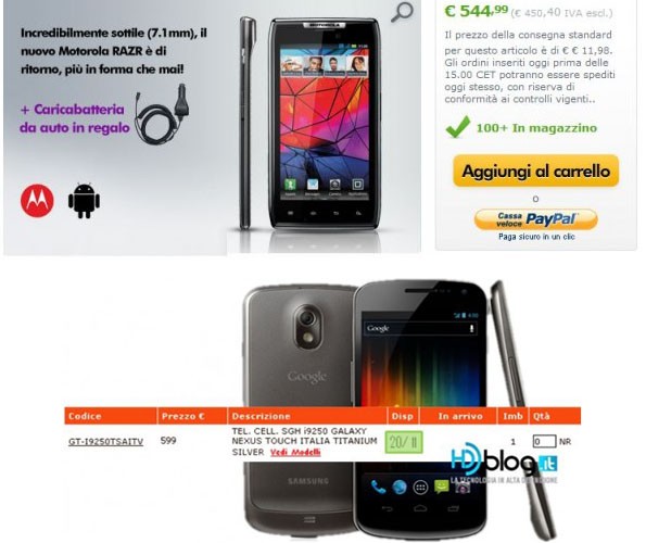 Samsung Galaxy Nexus GT-i9250T e Motorola Droid RAZR : ci siamo...