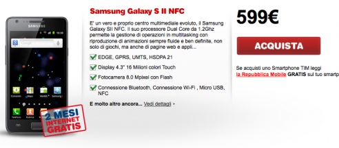 Samsung Galaxy S II i9100p entra nel listino TIM