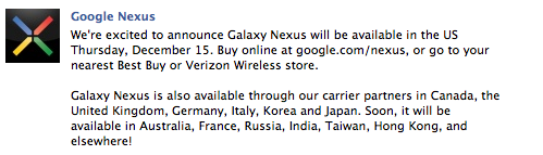 Galaxy Nexus, ora disponibile anche negli USA