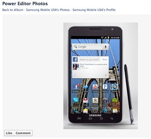 Samsung mostra su facebook un Galaxy Note con ICS