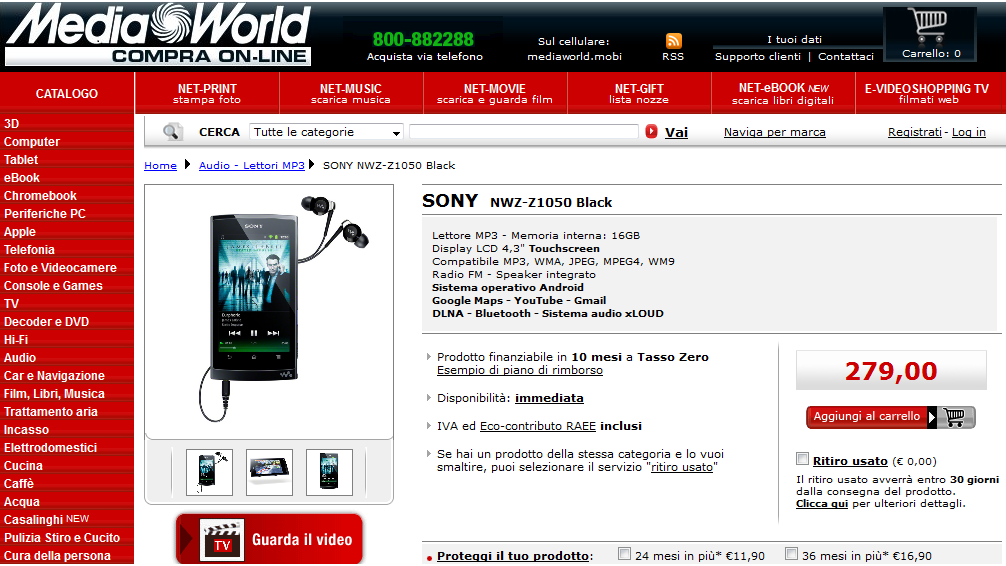 Da oggi si può acquistare il Sony Walkman dal sito Online di Mediaworld