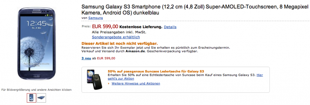 Galaxy S III 16GB in preordine su Amazon.de a 599€ [UPDATE]