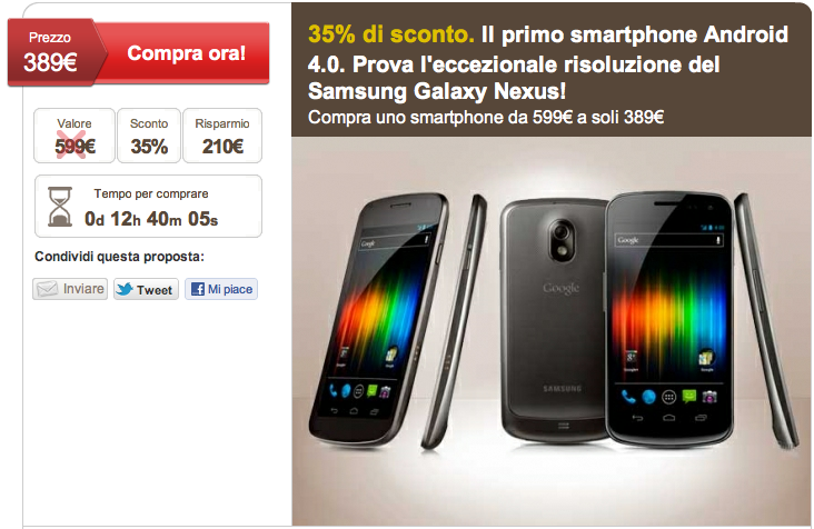 Galaxy Nexus in offerta a 389 € su LetsBonus