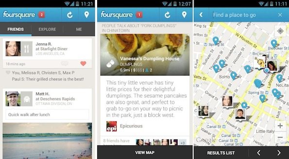 Foursquare: arriva il nuovo aggiornamento sul Play Store di Google