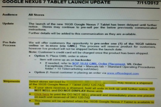 Il Nexus 7 non sarà disponibile da oggi da Office Depot