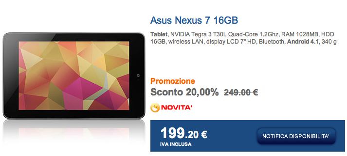 Asus Nexus 7 in offerta a 199 euro da Marcopolo Shop