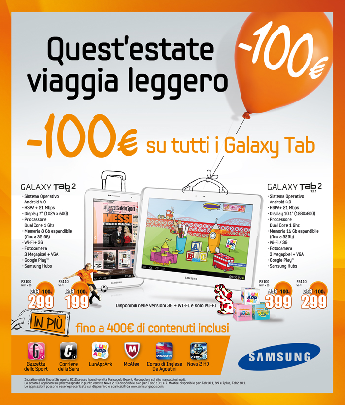 MarcoPolo: -100 € su tutti i Galaxy Tab