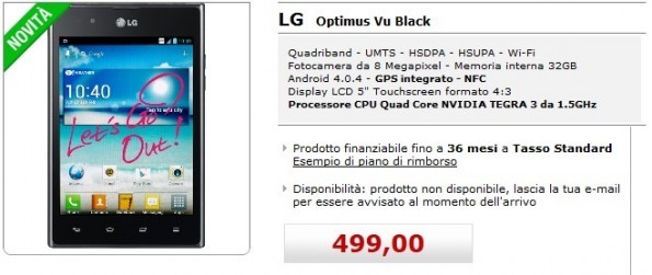 LG Optimus Vu su MediaWorld Online a 499€