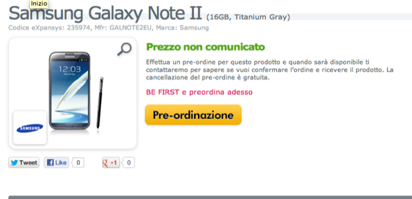 Samsung Galaxy Note 2 : Expansys apre i preordini