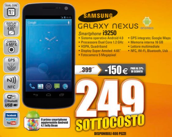 Samsung Galaxy Nexus a 249€ da Marco Polo a Corsico ed Arezzo