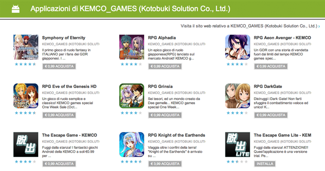 KEMCO: tutti i giochi scontati a soli 0,99 direttamente sul Google Play Store