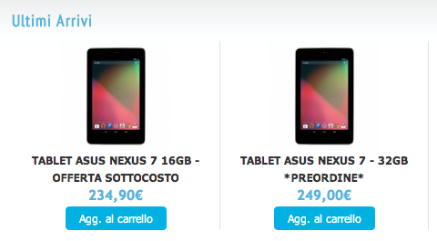Nexus 7 32 GB in Italia da metà Novembre, iniziati i preordini