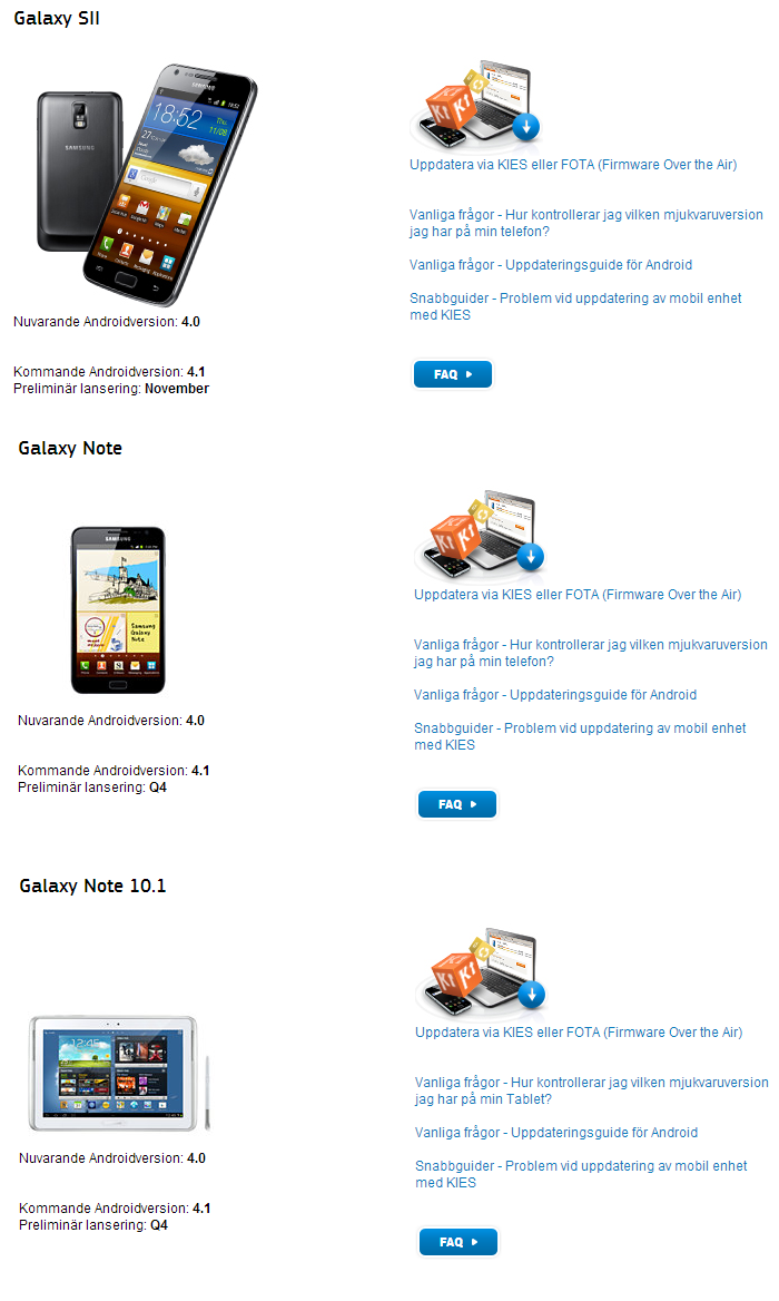Samsung Svezia: ecco le date di aggiornamento a Jelly Bean per Galaxy S2, Galaxy Note e Galaxy Note 10.1