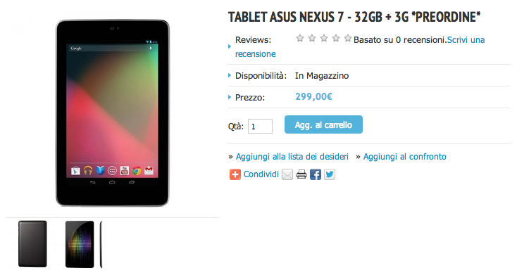 Nexus 7 32GB 3G: inziati i preordini sull'Asus Store