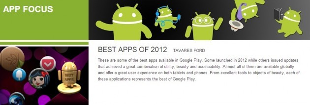Android: le 10 migliori applicazioni del 2012 secondo Google
