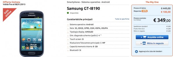Samsung Galaxy S III Mini a 349€ da Marco Polo Shop