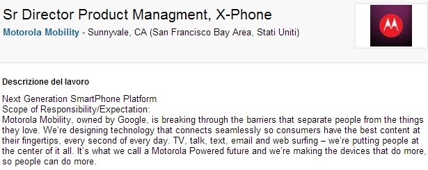 X-Phone ufficiale, Motorola cerca un Product Manager su LinkedIn