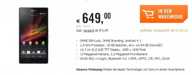 Sony Xperia Z: rivelati alcuni prezzi in Europa