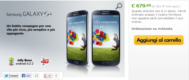 Samsung Galaxy S IV: disponibile da oggi su Expansys a 679€