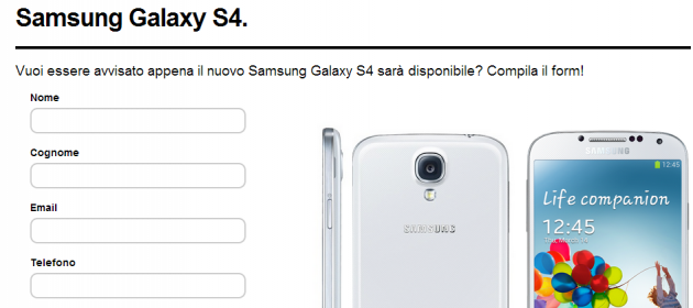 Samsung Galaxy S IV: 3 Italia si prepara alla vendita con una pagina dedicata sul sito