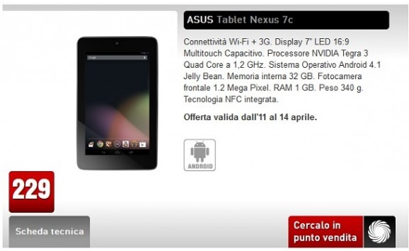 [UPDATE] Nexus 7 Wi-Fi + 3G disponibile a 229€ da MediaWorld fino al 14 Aprile