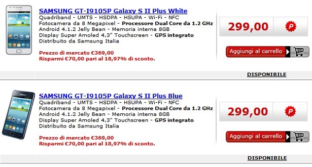 Samsung Galaxy S II Plus disponibile a 299€ da MediaWorld