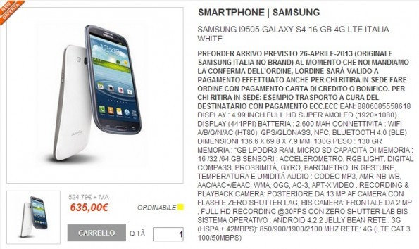 Samsung Galaxy S IV: disponibile a 635€ su Computermemory con Garanzia Italia dal 26 Aprile