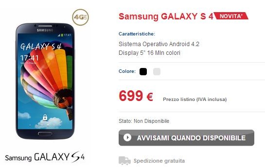 Samsung Galaxy S IV: svelate anche le tariffe con TIM