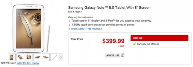 Samsung Galaxy Note 8.0: disponibile su Office Depot a 399$