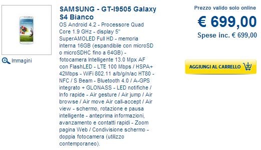 Samsung Galaxy S IV: al via i preordini anche da Euronics a 699€ con consegna dal 24 Aprile