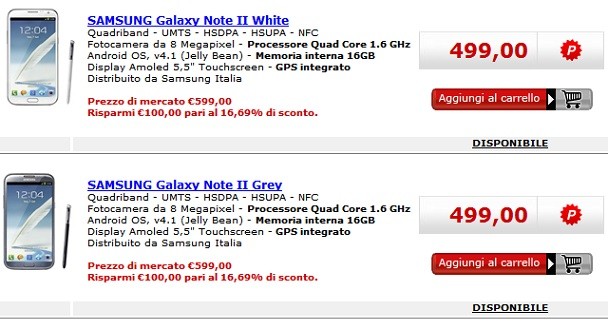 Samsung Galaxy Note 2 in offerta da Media World a 499€