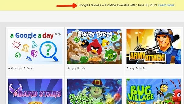 La sezione Google+ Games verrà rimossa il 30 Giugno