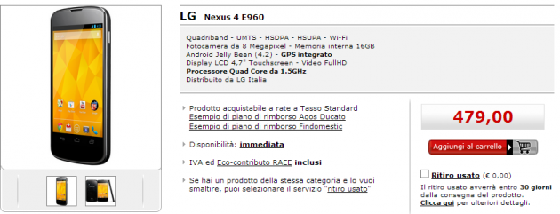 Nexus 4 ufficialmente disponibile da MediaWorld a 479€