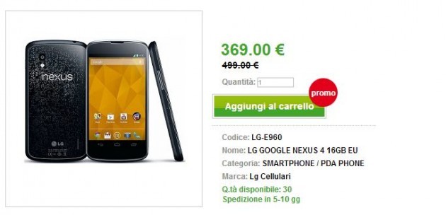 Nexus 4 a 369€ su Techmania.biz con garanzia Europa