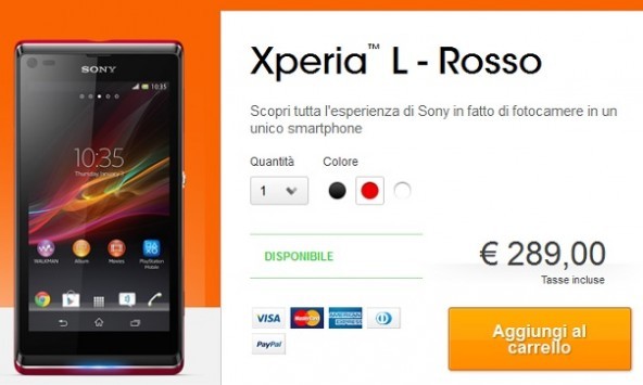 Sony Xperia L ufficialmente disponibile in Italia a 289€