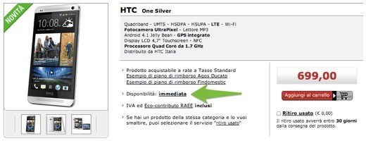 HTC One: disponibilità immediata anche da Mediaworld a 699€