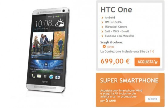 HTC One disponibile anche nel listino Wind